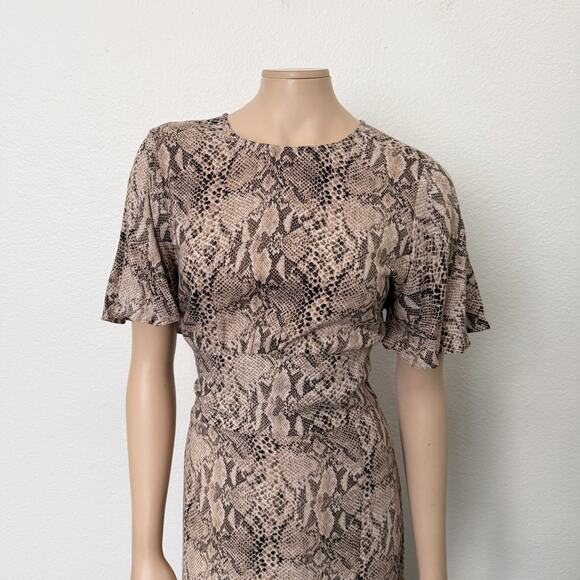 [Free Press] Snake Print Side Slit Crew Neck Flutter Sleeve Midi Dress Sz Large - Picture 9 of 10